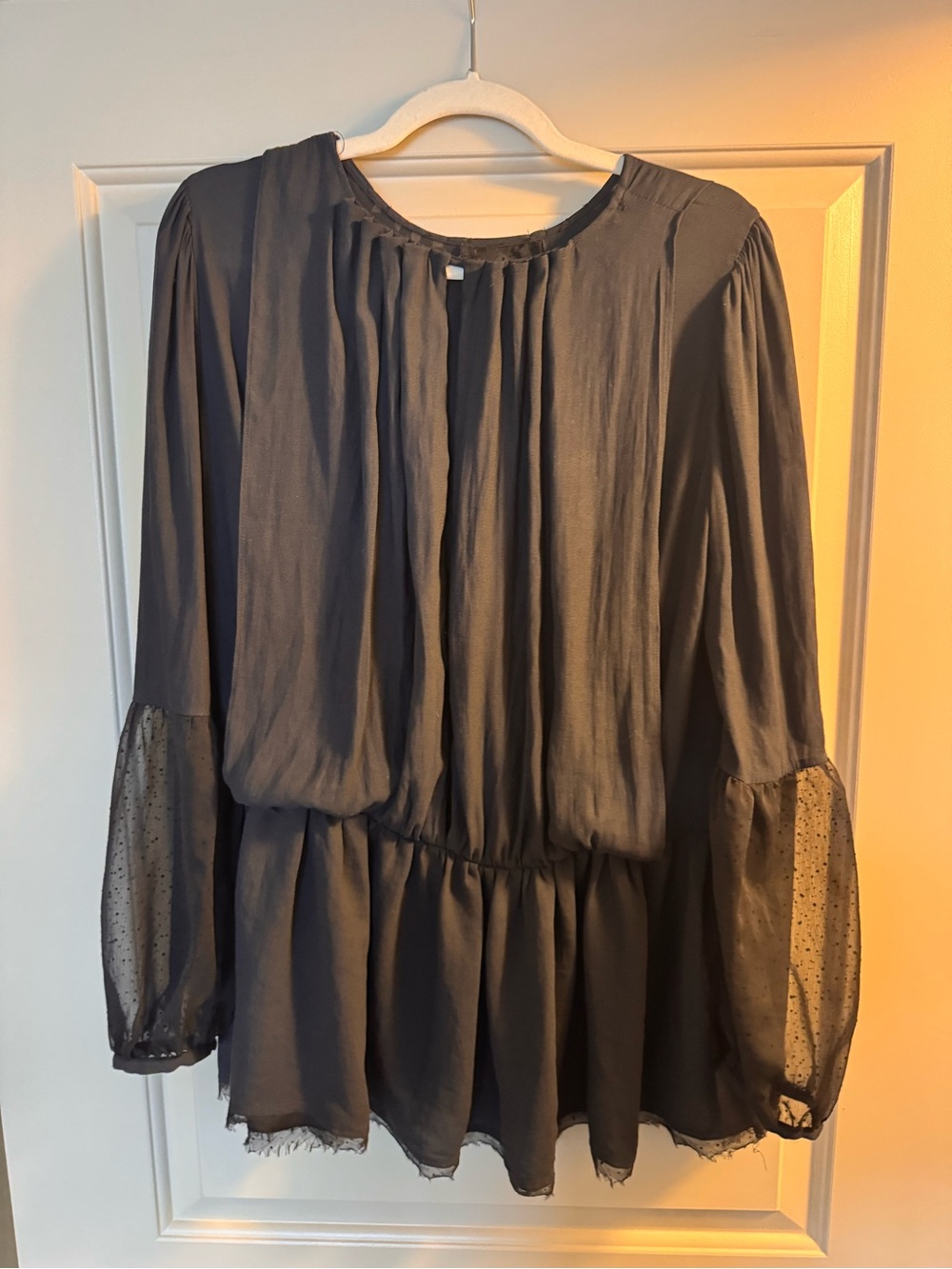 Free People Charcoal Gray Long-Sleeve Peplum Blouse